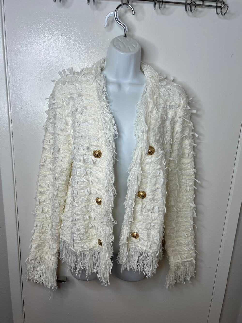 Benaar Women's Khloe Open Front Fringe Jacket White NEW ~ Size XL